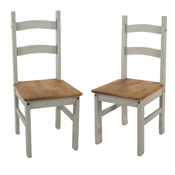 Solid Pine Farmhouse Ladder Back Dining Chairs with Metal Studs, Set of 2