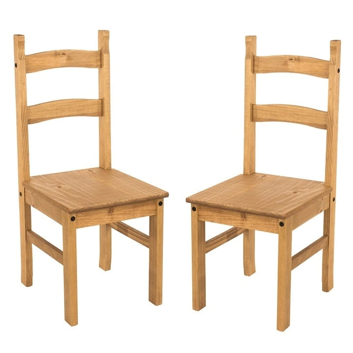 Solid Pine Farmhouse Ladder Back Dining Chairs with Metal Studs, Set of 2