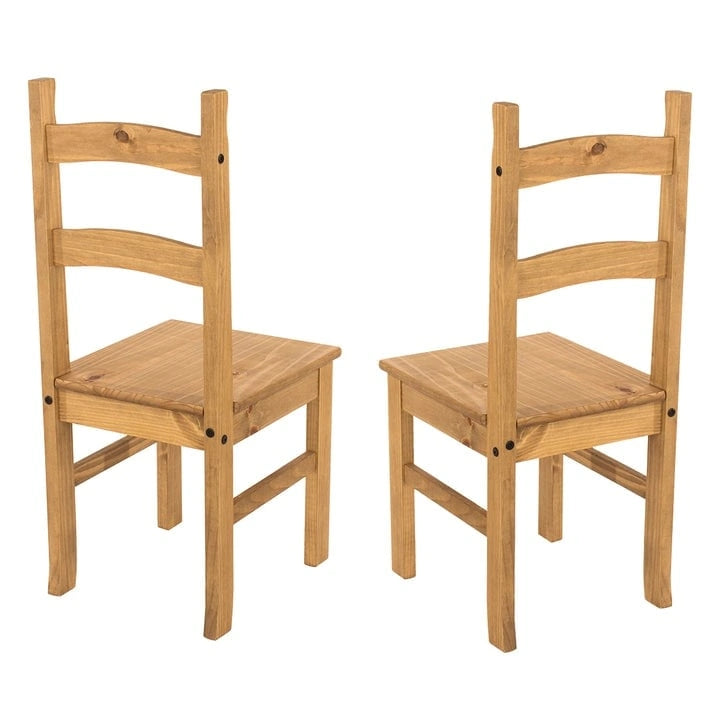 Solid Pine Farmhouse Ladder Back Dining Chairs with Metal Studs, Set of 2