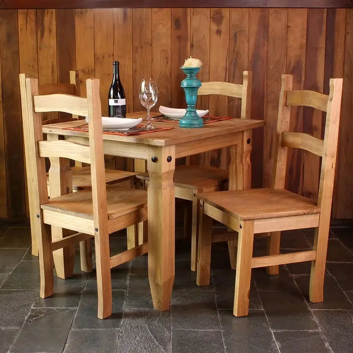 Solid Pine Farmhouse Ladder Back Dining Chairs with Metal Studs, Set of 2