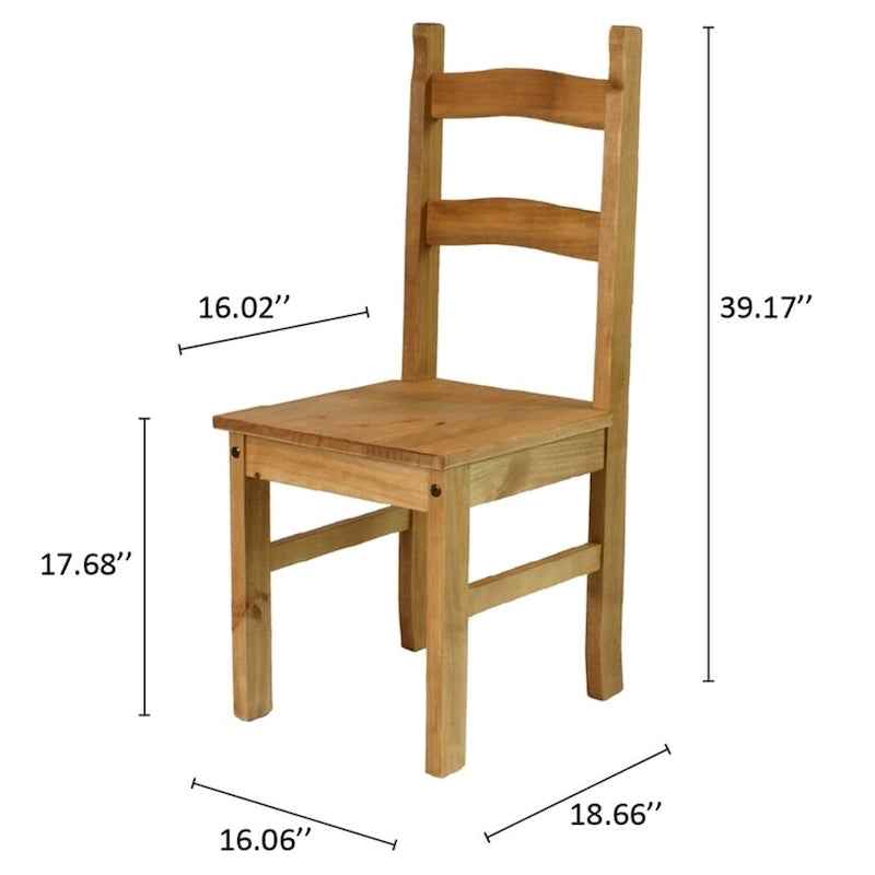 Solid Pine Farmhouse Ladder Back Dining Chairs with Metal Studs, Set of 2