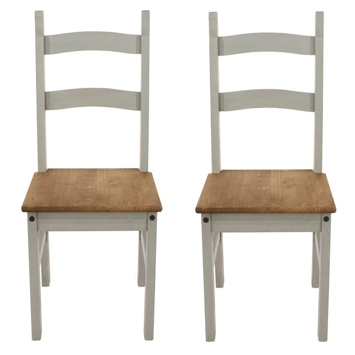 Solid Pine Farmhouse Ladder Back Dining Chairs with Metal Studs, Set of 2