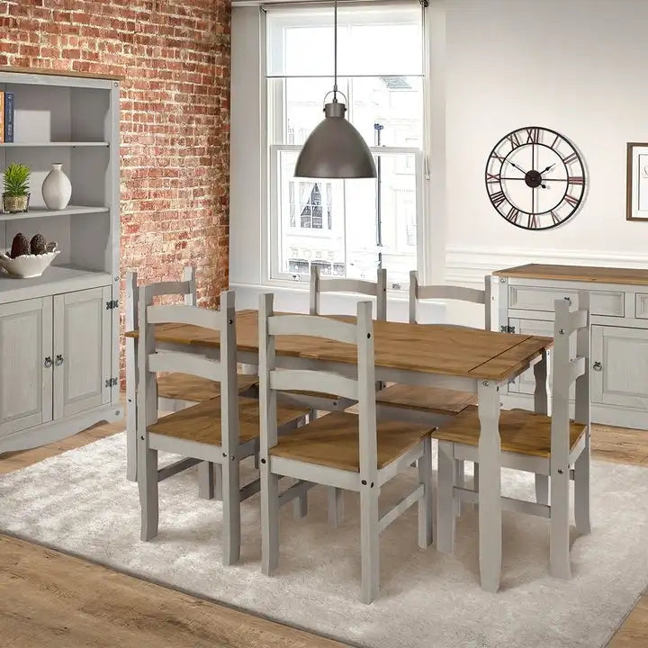 Solid Pine Farmhouse Ladder Back Dining Chairs with Metal Studs, Set of 2