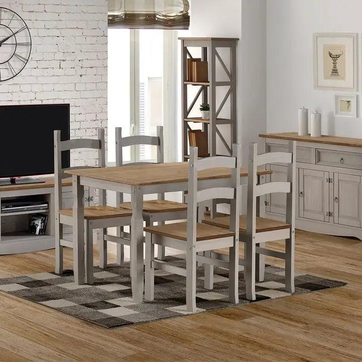 Solid Pine Farmhouse Ladder Back Dining Chairs with Metal Studs, Set of 2