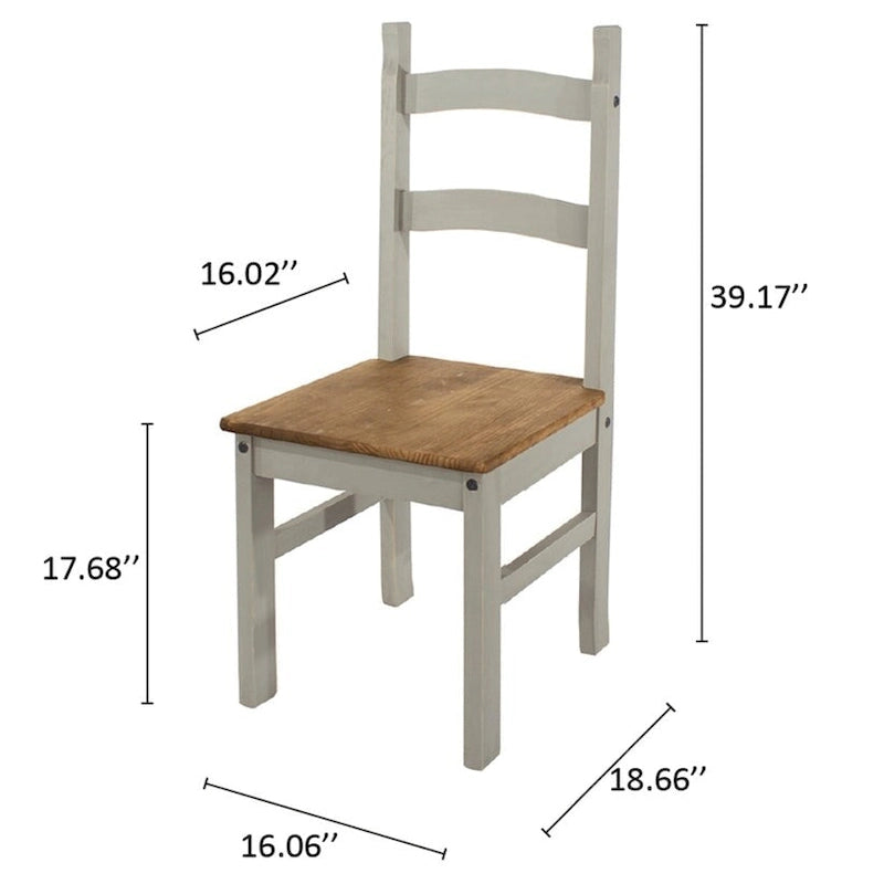 Solid Pine Farmhouse Ladder Back Dining Chairs with Metal Studs, Set of 2