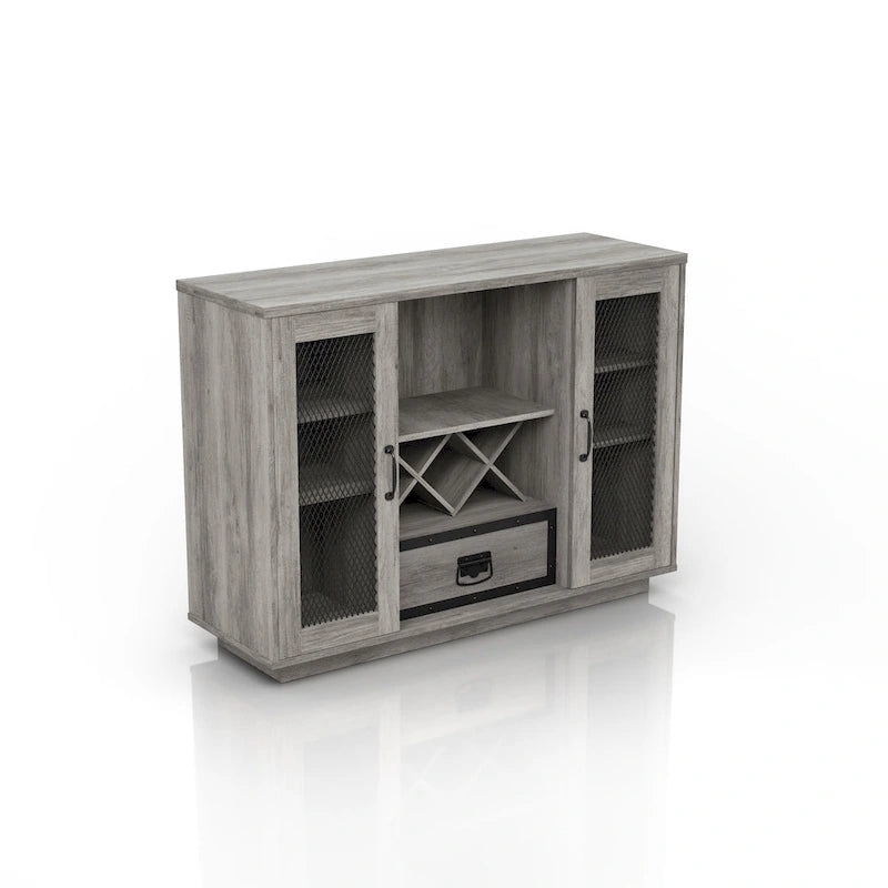 Industrial Buffet Cabinet with Wine Bottle Rack, Drawer, and 7 Shelves