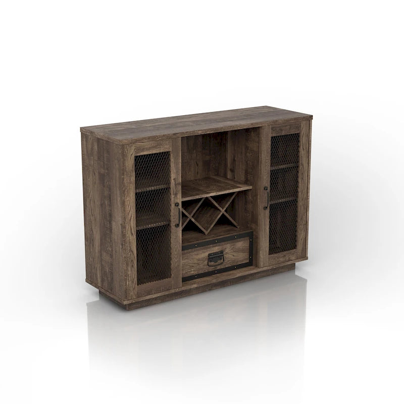 Industrial Buffet Cabinet with Wine Bottle Rack, Drawer, and 7 Shelves