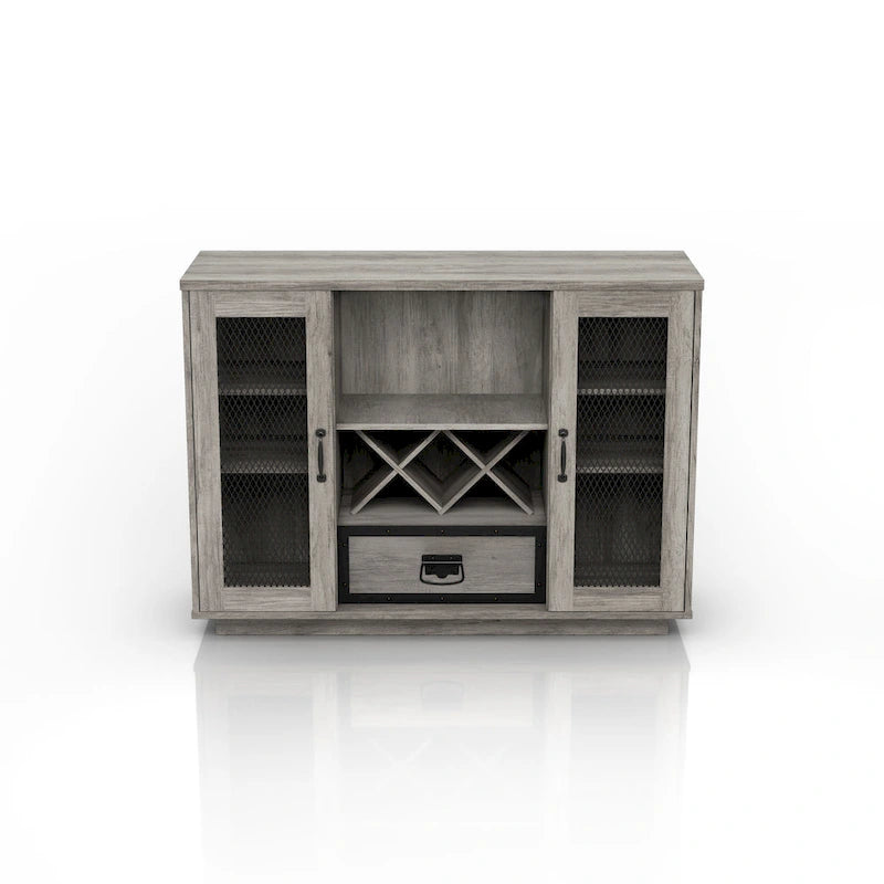 Industrial Buffet Cabinet with Wine Bottle Rack, Drawer, and 7 Shelves