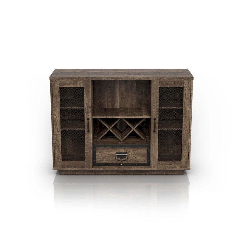 Industrial Buffet Cabinet with Wine Bottle Rack, Drawer, and 7 Shelves