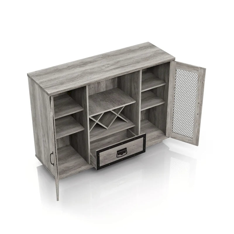 Industrial Buffet Cabinet with Wine Bottle Rack, Drawer, and 7 Shelves