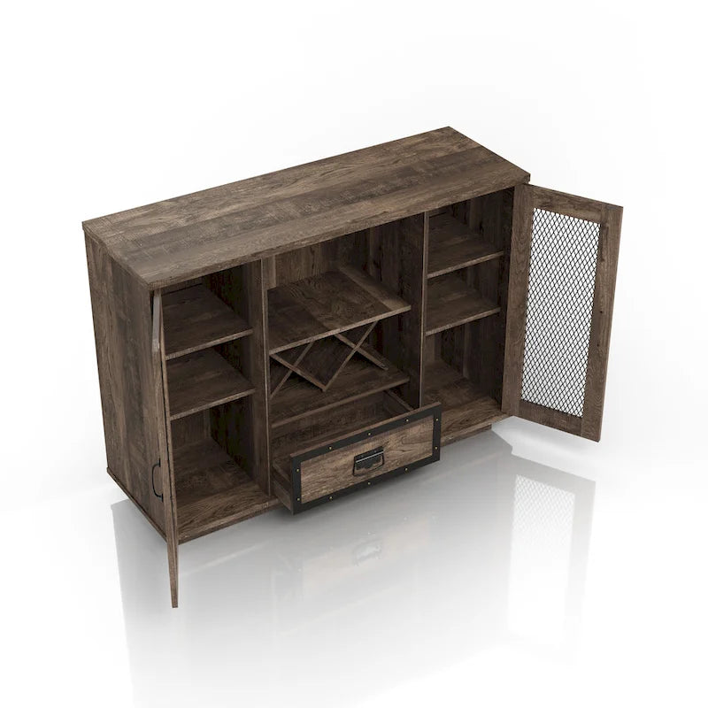 Industrial Buffet Cabinet with Wine Bottle Rack, Drawer, and 7 Shelves