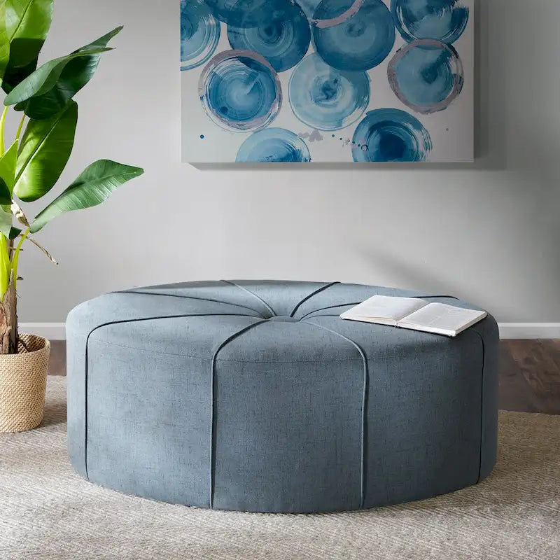 Tufted Oval Oversized Ottoman with Solid Wood Frame