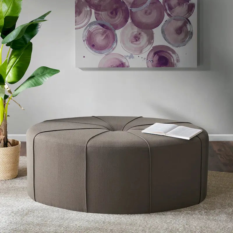 Tufted Oval Oversized Ottoman with Solid Wood Frame