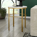 20" Round Side Table with Faux Marble Top and Geometric Metal Frame
