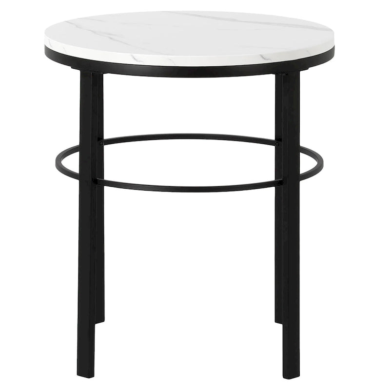 20" Round Side Table with Faux Marble Top and Geometric Metal Frame