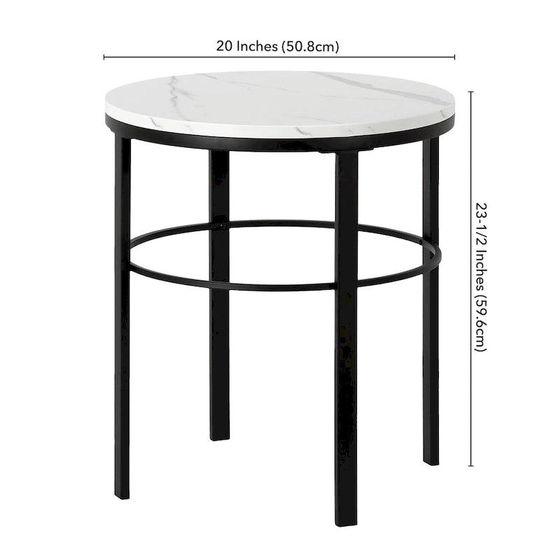 20" Round Side Table with Faux Marble Top and Geometric Metal Frame