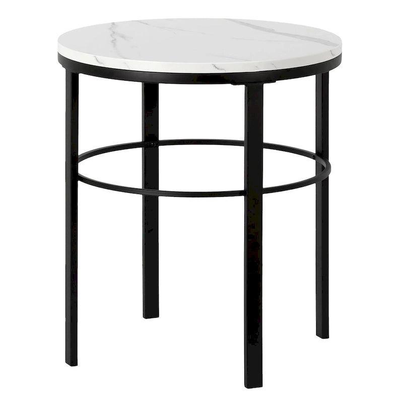 20" Round Side Table with Faux Marble Top and Geometric Metal Frame