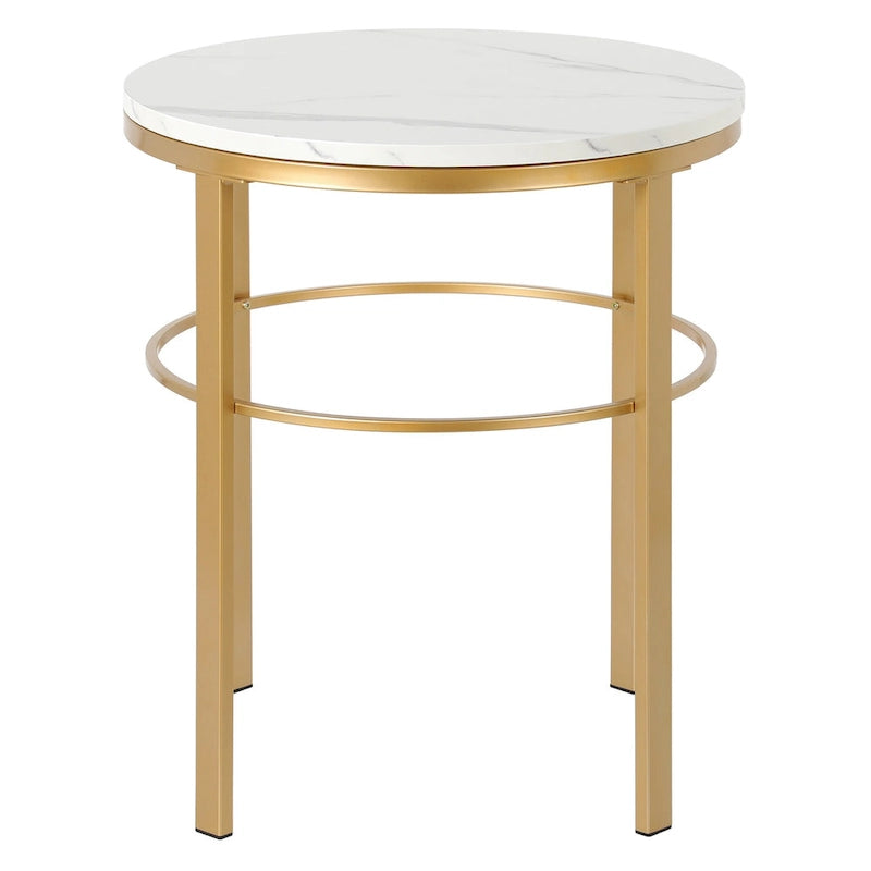 20" Round Side Table with Faux Marble Top and Geometric Metal Frame
