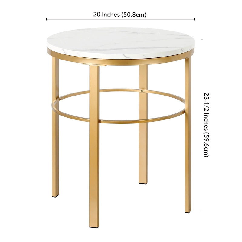 20" Round Side Table with Faux Marble Top and Geometric Metal Frame