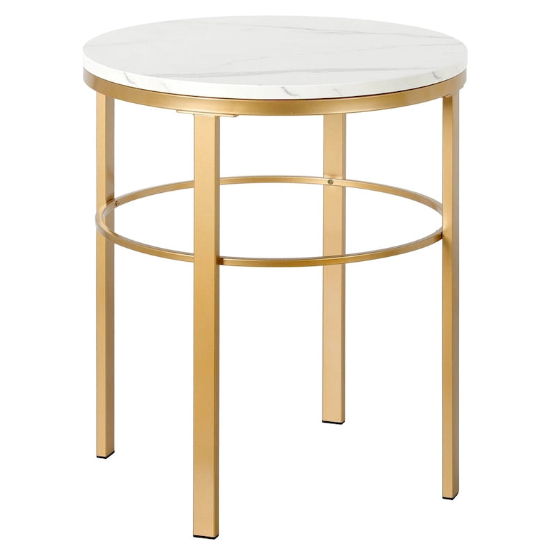 20" Round Side Table with Faux Marble Top and Geometric Metal Frame