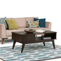 Solid Rubberwood Mid-Century Coffee Table with Drawer and Open Shelf, 48"W