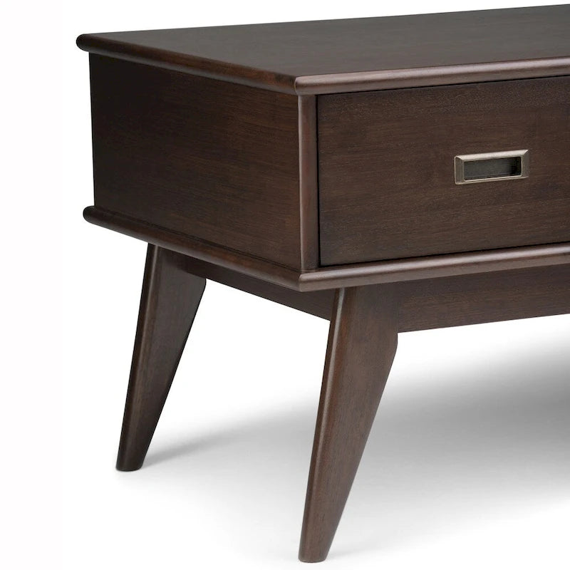 Solid Rubberwood Mid-Century Coffee Table with Drawer and Open Shelf, 48"W