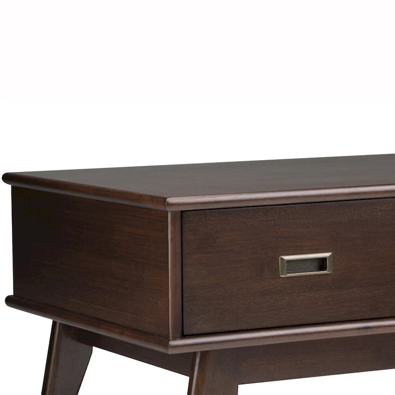 Solid Rubberwood Mid-Century Coffee Table with Drawer and Open Shelf, 48"W