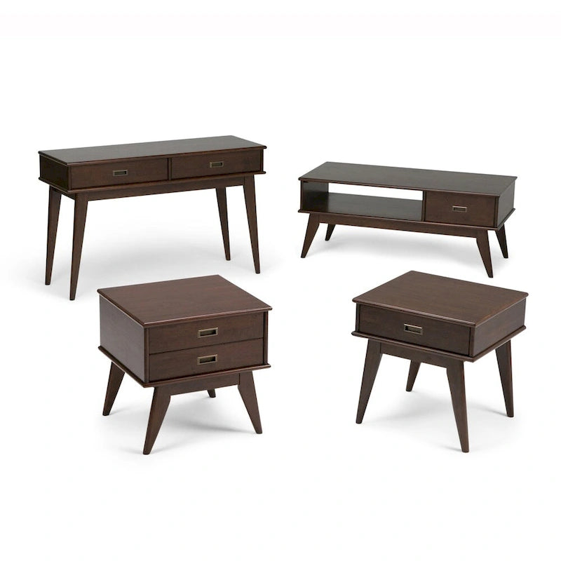 Solid Rubberwood Mid-Century Coffee Table with Drawer and Open Shelf, 48"W