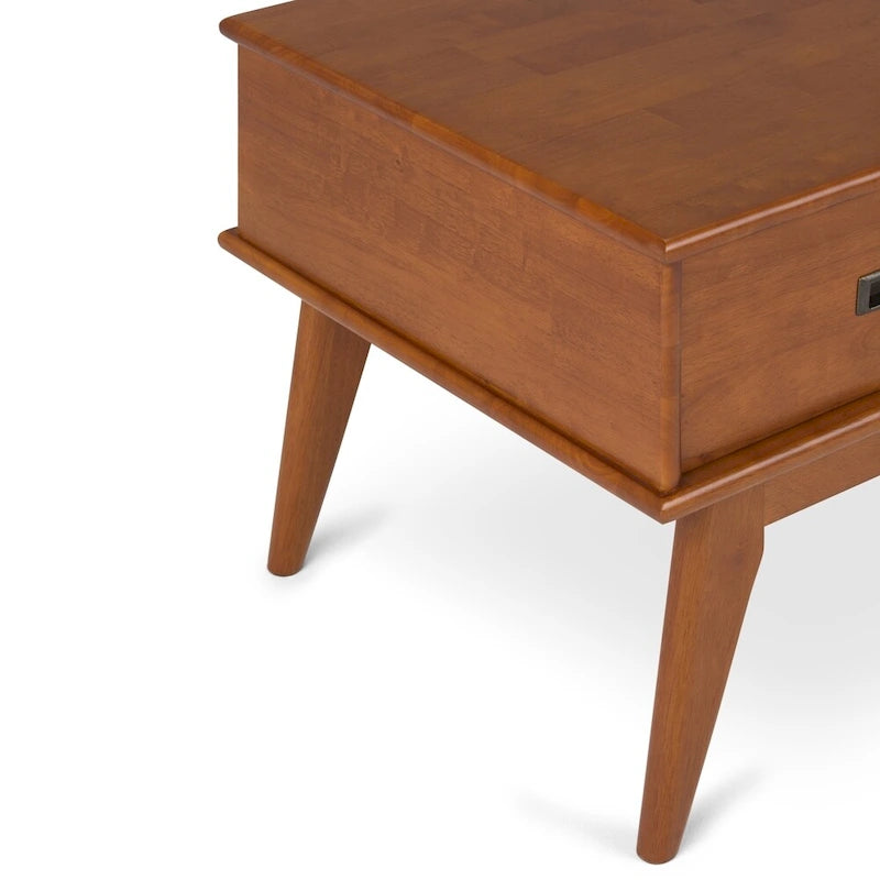 Solid Rubberwood Mid-Century Coffee Table with Drawer and Open Shelf, 48"W