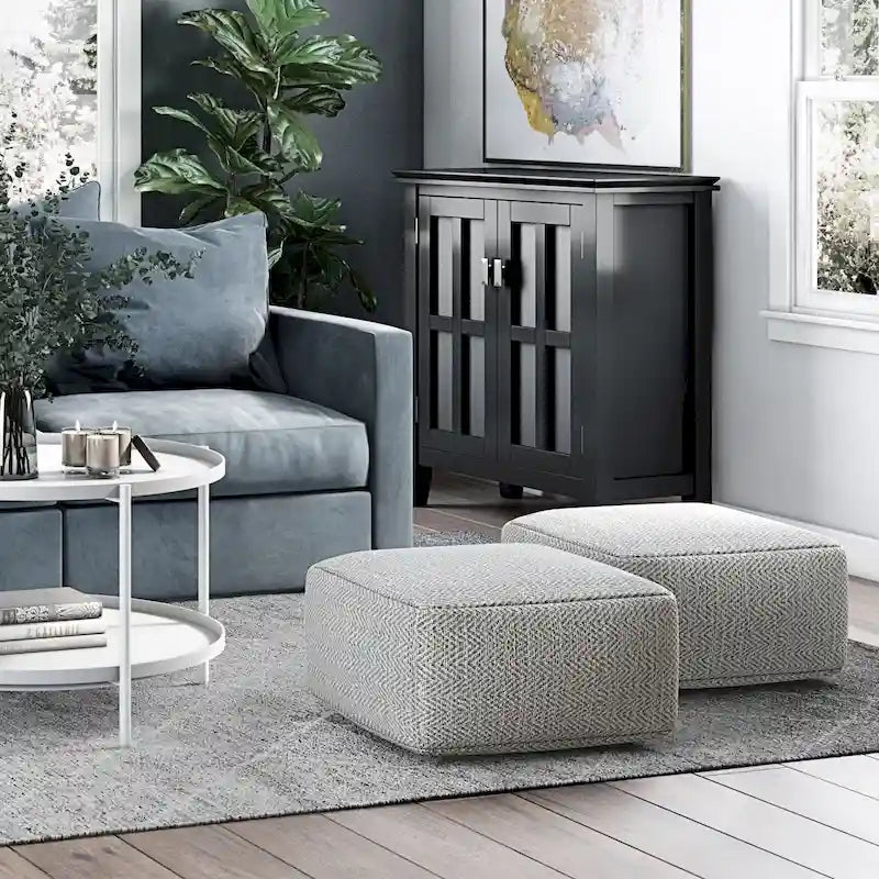 Hand-Woven Cotton Square Pouf with Mixed Pattern