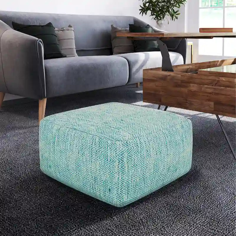 Hand-Woven Cotton Square Pouf with Mixed Pattern