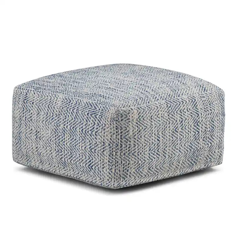 Hand-Woven Cotton Square Pouf with Mixed Pattern