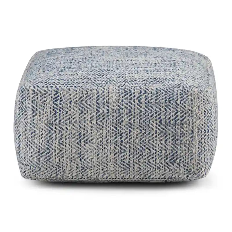 Hand-Woven Cotton Square Pouf with Mixed Pattern