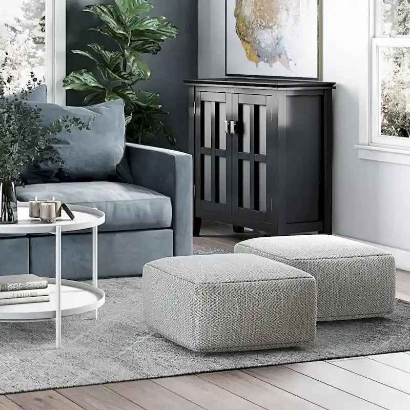 Hand-Woven Cotton Square Pouf with Mixed Pattern