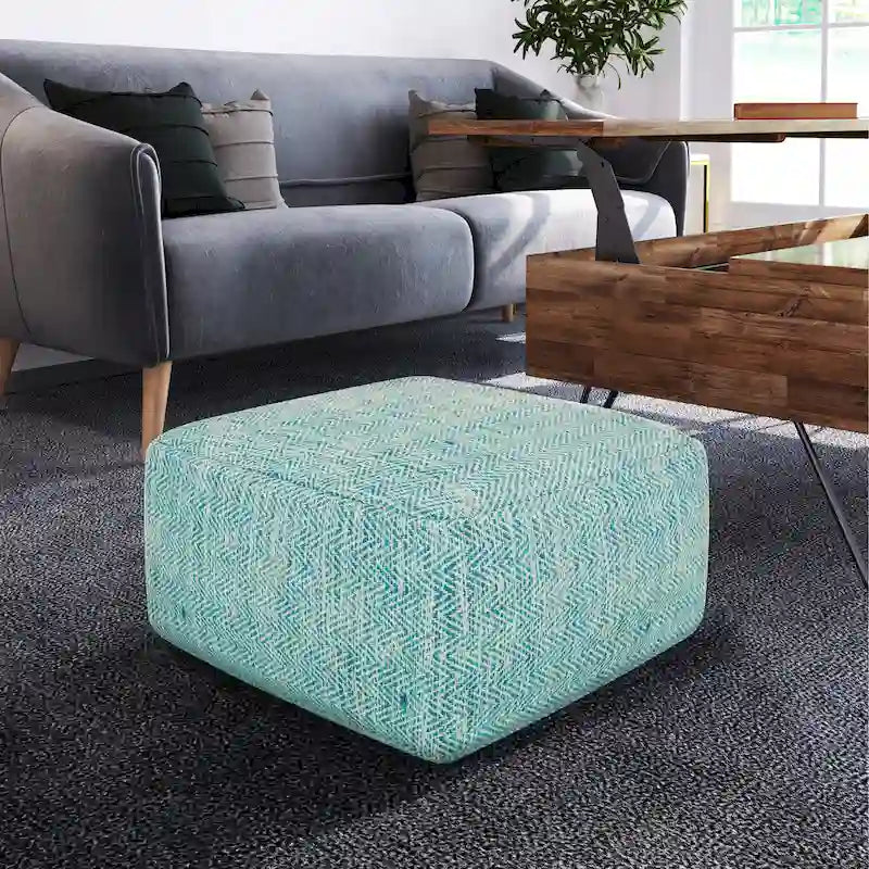 Hand-Woven Cotton Square Pouf with Mixed Pattern