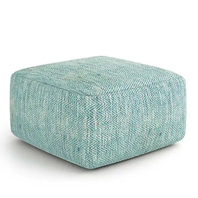 Hand-Woven Cotton Square Pouf with Mixed Pattern