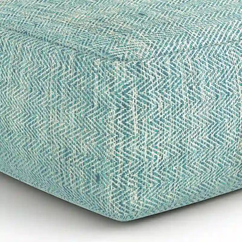 Hand-Woven Cotton Square Pouf with Mixed Pattern