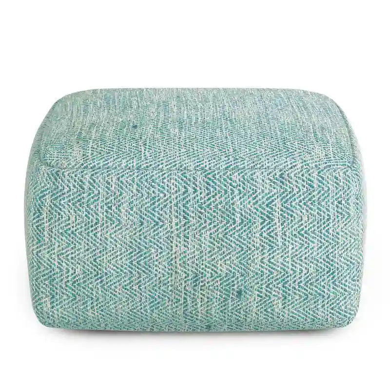 Hand-Woven Cotton Square Pouf with Mixed Pattern