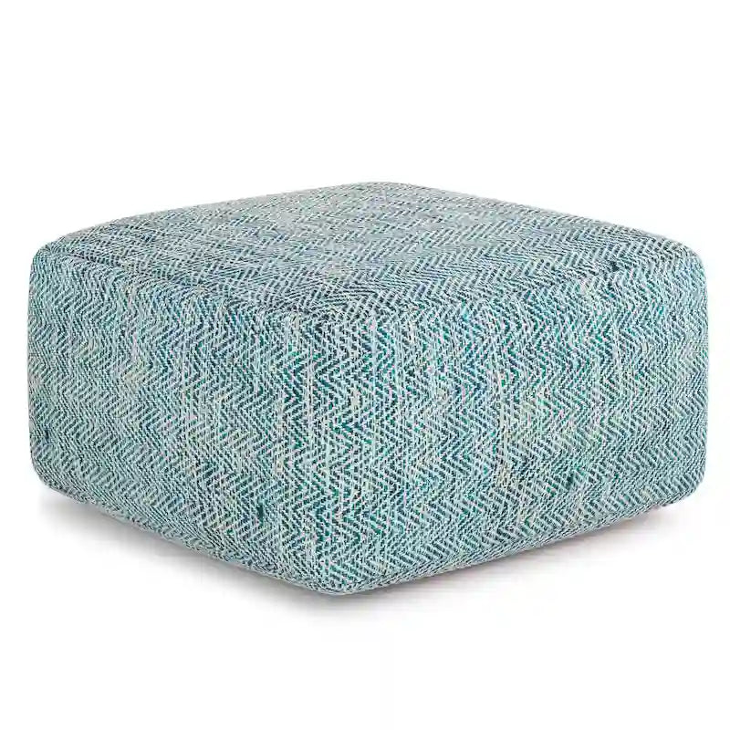 Hand-Woven Cotton Square Pouf with Mixed Pattern