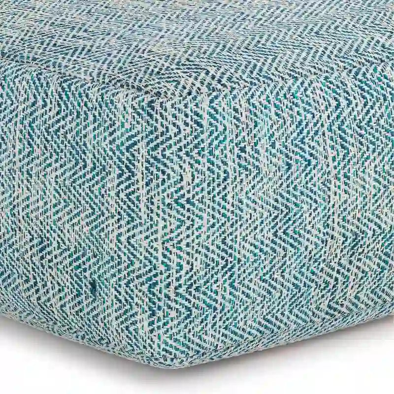 Hand-Woven Cotton Square Pouf with Mixed Pattern
