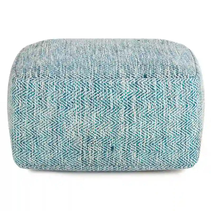 Hand-Woven Cotton Square Pouf with Mixed Pattern