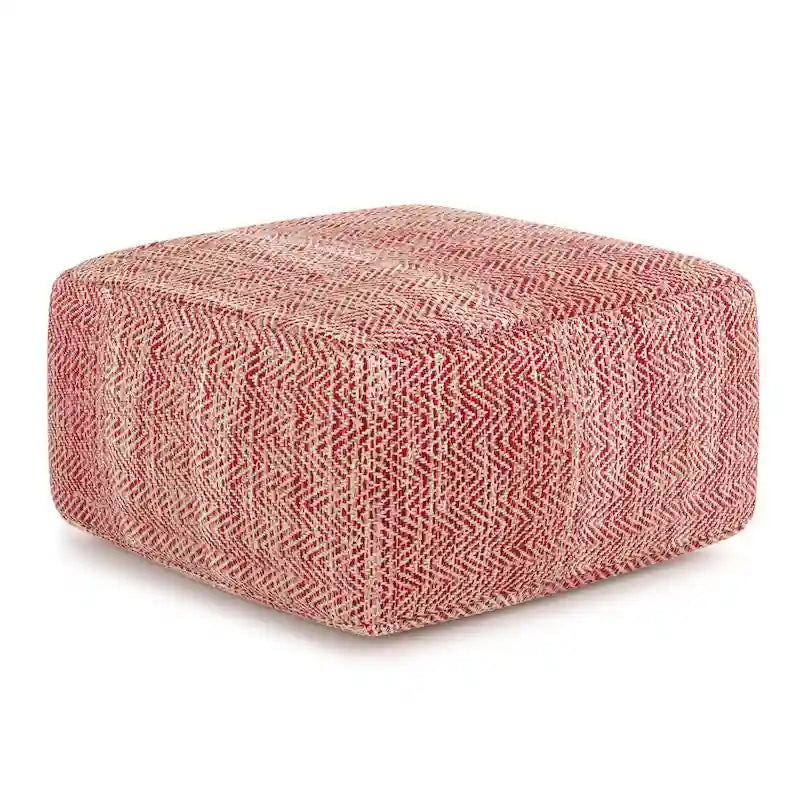Hand-Woven Cotton Square Pouf with Mixed Pattern