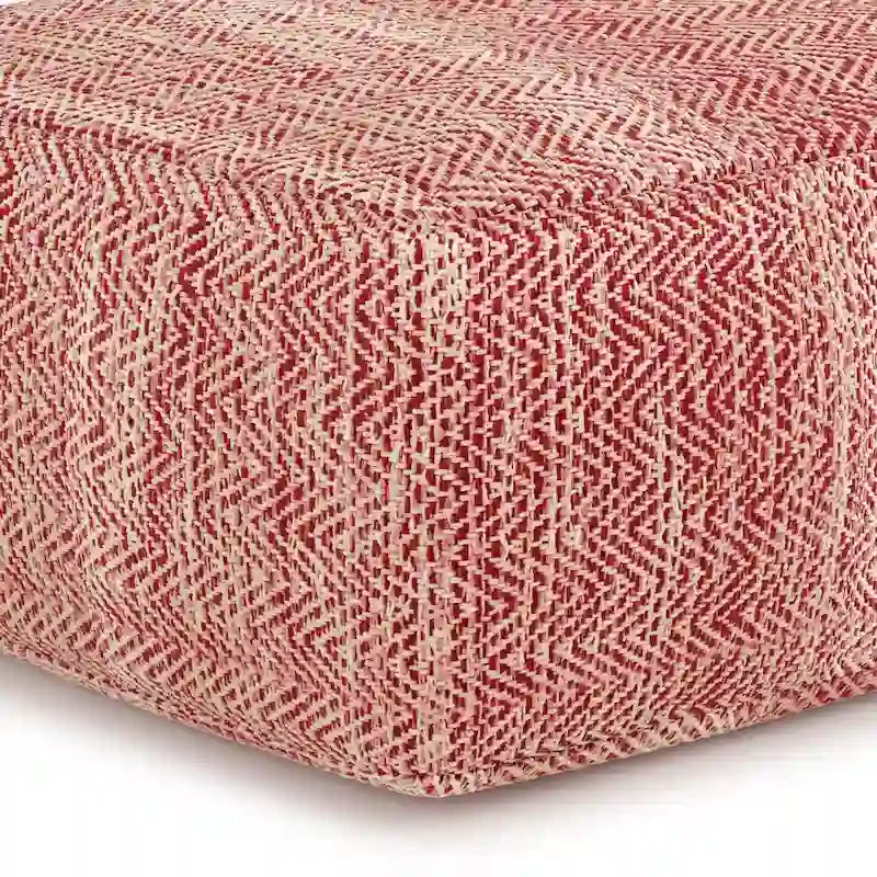Hand-Woven Cotton Square Pouf with Mixed Pattern