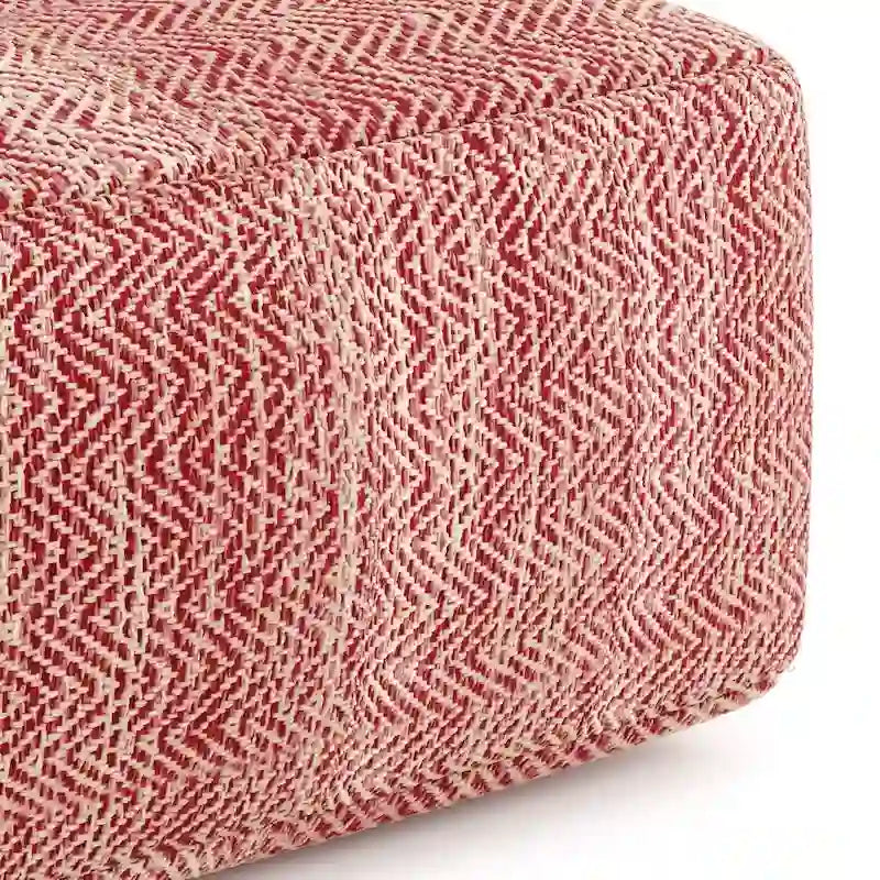 Hand-Woven Cotton Square Pouf with Mixed Pattern