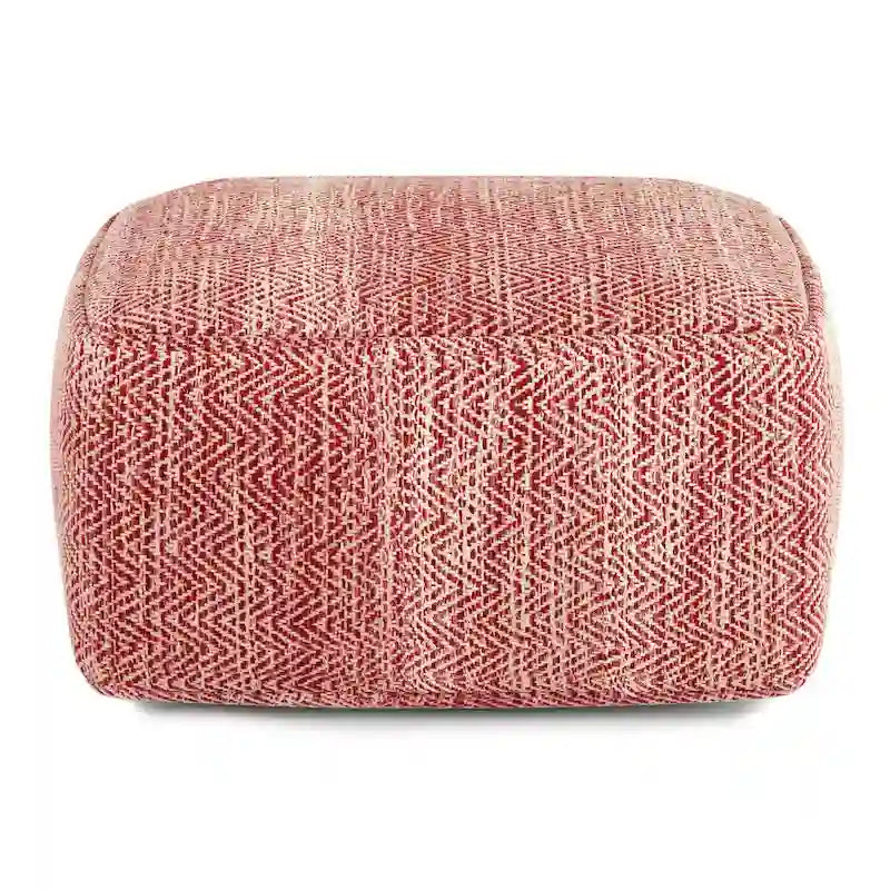 Hand-Woven Cotton Square Pouf with Mixed Pattern