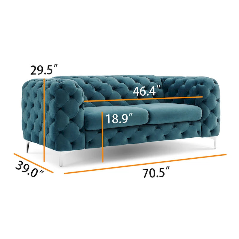 Tufted Velvet Chesterfield Loveseat with Diamond Design and Metal Legs