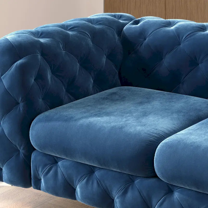 Tufted Velvet Chesterfield Loveseat with Diamond Design and Metal Legs