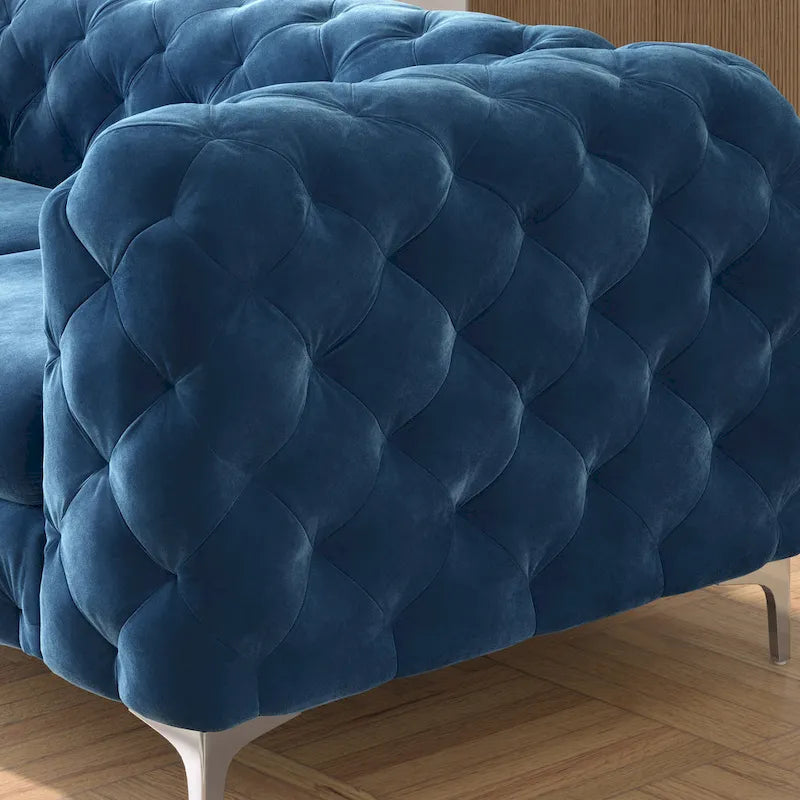 Tufted Velvet Chesterfield Loveseat with Diamond Design and Metal Legs