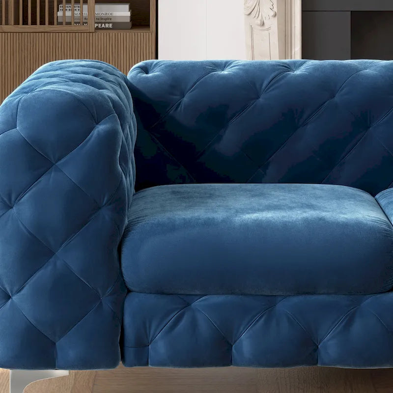 Tufted Velvet Chesterfield Loveseat with Diamond Design and Metal Legs