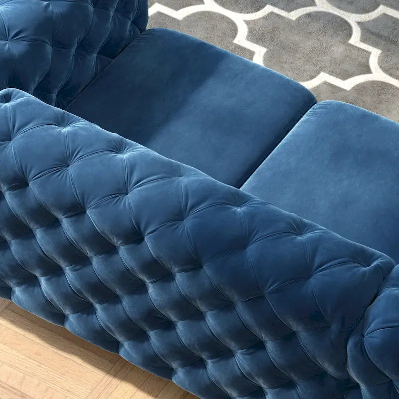 Tufted Velvet Chesterfield Loveseat with Diamond Design and Metal Legs